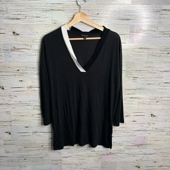 Banana republic black blouse long sleeve top white size small - Picture 1 of 9